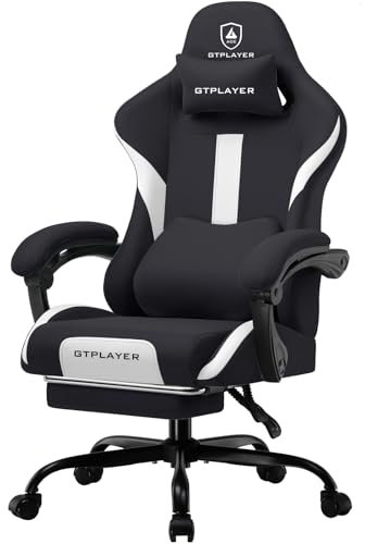 GTPLAYER Gaming Stuhl Bürostuhl Ergonomisch Gaming Sessel mit Kopfstütze und Cloud-Lendenkissen, Gepolstert Gaming Chair mit Fußstütze, Drehsessel,150kg Kapazität, schwarz