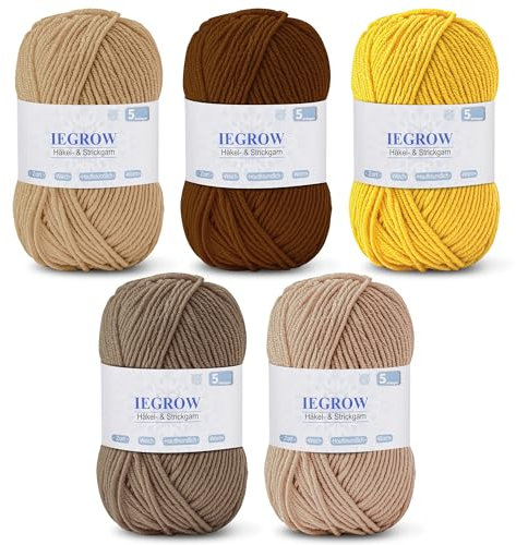 Häkelgarn (50g x 5 Farben), 5-fach Garn zum Stricken, Garn zum Häkeln und Stricken, Handstrickgarn-Sets, Fleece-Pullover zum Stricken und Basteln, superweiches Acrylgarn für Anfänger und Kinder 03