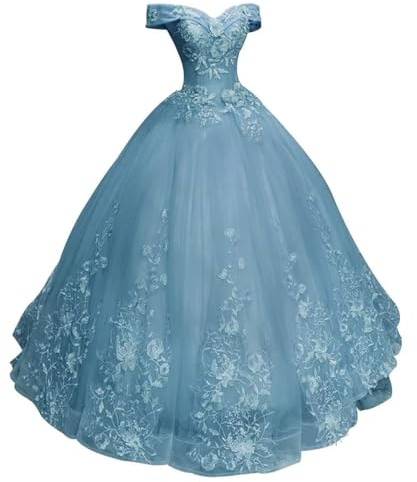 HAIBFJIN Ballkleider Lang Quinceanera Kleider Prinzessin Abendkleid Mit Spitzenapplikationen Tüll Abendkleider