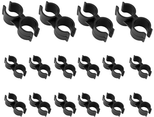 16 morsetti per tubi doppi in plastica nera, clip per tubi a doppia porta da 20 mm, connettore per asta scaffale per supermercato, fibbia per tubo