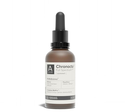 A-LAB Chronocta® Full Spectrum - Complement Alimentaire Sommeil - Melatonine 1,9mg, Melisse, Passiflore, L-glycine et vitamines B6 & B9-2mL par jour