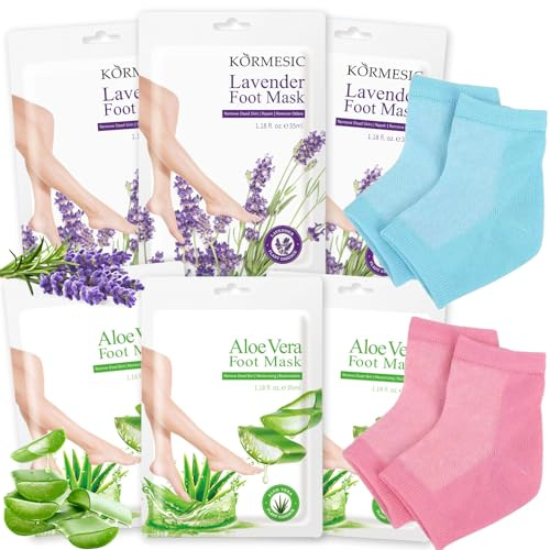 6 paia Maschera Piedi Esfoliante,Maschera Piedi,mit 2 calzini idratanti per tallone,Intensivo Nutriente,Rimozione Della Pelle Morta,Desquamazione di Calli(Aloe Vera + Lavanda)