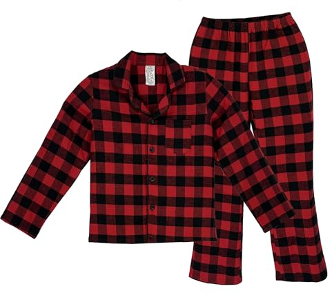 LNFINTDO Kids Girls Boys Flannel Pyjamas Set Cotton Checked PJs Long Sleeve Top and Bottoms 2 Piece Winter Warm Loungewear Nightwear Age 7-13 Years Red