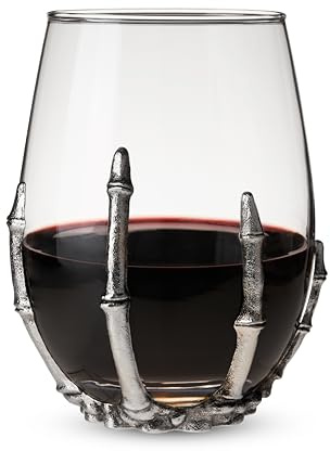 Twine Wine Glass with Metal Skeleton Hand, Durable Drinking Glass for Wines, Cocktails, Spirits and Mixed Drinks, Spooky Halloween Party, Gothic Decorative Glassware, Home Bar,12 oz, Set of 1