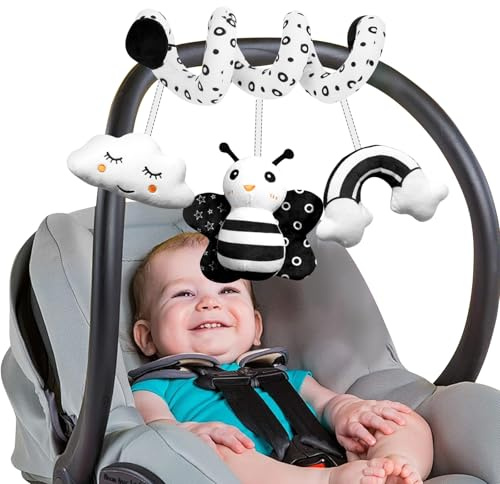 Byffoer Baby Spirale passeggino giocattolo per bambini, giocattolo per bambini, 0-6 mesi, a spirale di attività, colore nero, bianco, a contrasto, giocattolo da appendere a partire dai 3 mesi, regalo