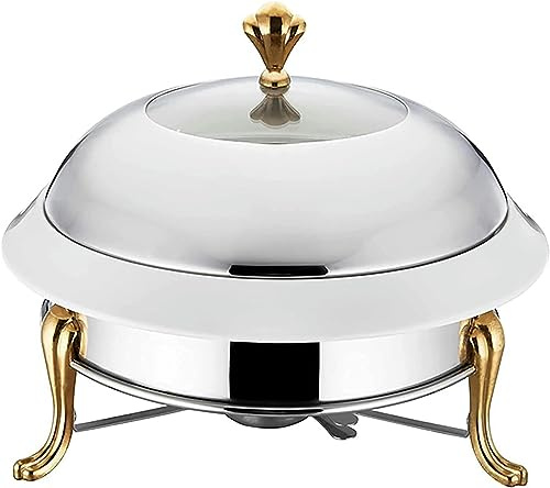 Food Warmer for Parties Buffets, Food Warming Tray Chafing Dish Buffet Set, Round Durable and Buffet Warmer Set, Stainless Steel for Kitchen Party Dining Buf,Gold-Stainless Steel Liner