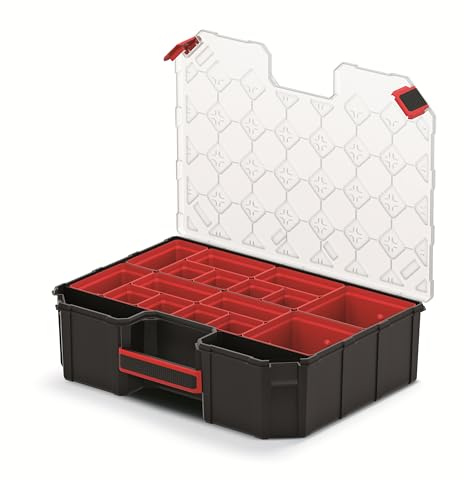 Mivos Sortimentskasten 390x284x60 mm - Sortierkasten Kleinteile mit 12 Einsatzboxen - Zubehörbox - Schraubenbox - Stabiler Werkzeugbox für Werkstatt - Sortimentsbox Made in EU