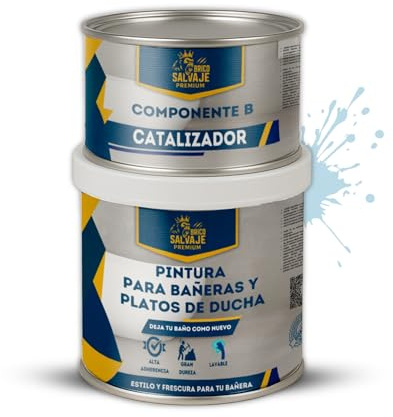 BRICOSALVAJE Pintura para Platos de Ducha y Bañeras, Acabado MATE, Kit 150 ml (Componente B) + 600 ml (Componente A) – Secado rápido, alta dureza y resistencia Premium (Bruma Ártica)