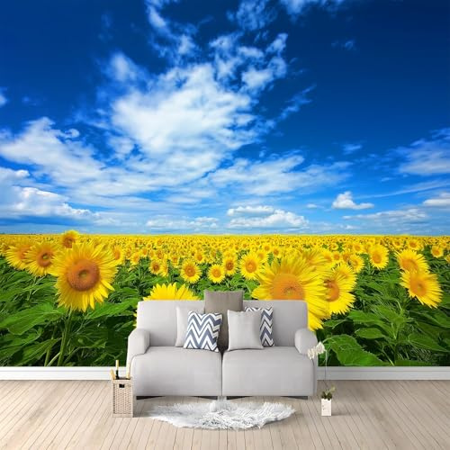 Fotomurales no tejido Mar De Girasoles 300x210 cm Papel Pintado Decoración de Pared Murales póster efecto 3D, Decorativos Murales para Dormitorio Salón TV Pared