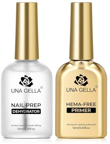 UNA GELLA Nail Primer and Nail Prep Dehydrator Set 10 ml | Professioneller Haftvermittler für Press-on-Nägel, Acryl & Gel-Lack – 30 Tage Halt, schnelle Lufttrocknung, Anti-Lifting