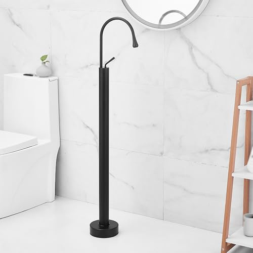 CMBSSTFC Mitigeur de Lavabo de Salle de Bain Robinet de Baignoire sur Pied Monocommande Monté au Sol Chaud Froid Bec Rotatif à 360 ° Mitigeurs de Baignoire Robinet de Lavabo sur Pied Noir