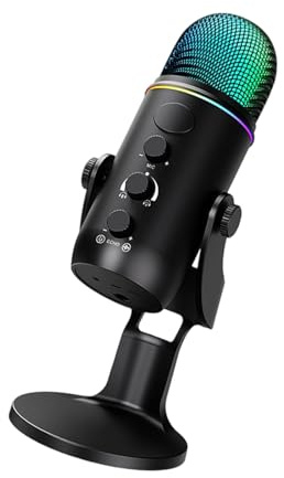 WATERBELINE Micrófonos de condensador USB profesionales con reducción avanzada de ruido y control de volúmenes, enchufes y reproducción para PC Mobile Ga