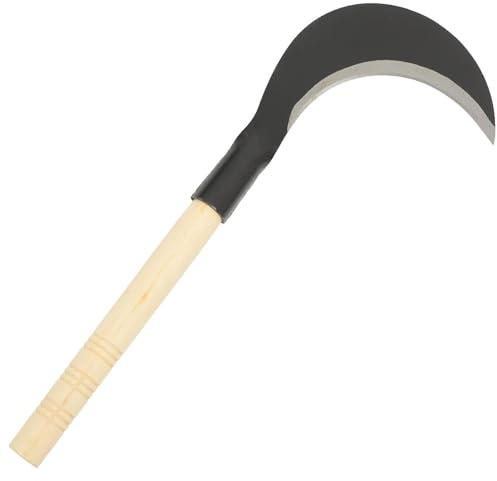 iplusmile Garten Sichel aus Manganstahl mit Langem Griff Scharfes Handsense Werkzeug zum Jäten von Unkraut und Gras Robustes Gartenmesser für Einhandbedienung