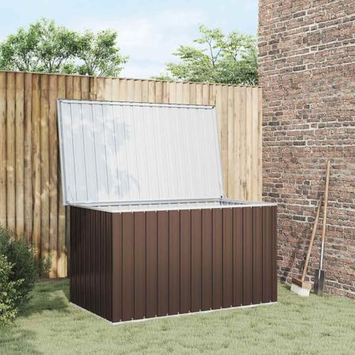 KKHOMEI Cassapanca da Giardino 171 x 99 x 93 cm Baule da Esterno Metallo Impermeabile Cassapanca Contenitore Box Porta Attrezzi Bauli Giardino Contenitori Cuscini Box Utensili Marrone