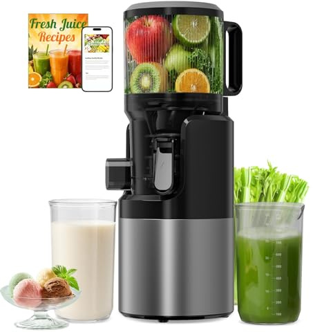 Entsafter Slow Juicer 400W mit 152 mm Extra großem Einfüllschacht für ganze Früchte & Gemüse, hohe Saftausbeute, 3-in-1 Sieb (Saft, Sorbet & Nussmilch), BPA-frei, Spülmaschinengeeignet, 1,8L