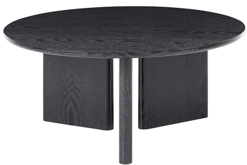 Beliani Mesa de Centro Moderna de MDF con Chapa de Papel Redonda Patas de Tres Paneles Sala de Estar Negro Cowal