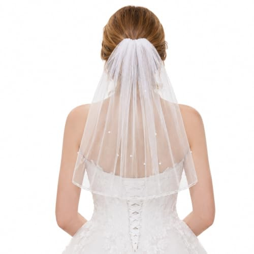 Brautschleier Kurz 2-lagiger Mini Braut Schleier mit Haarreif Bachelorette Party Accessories für Junggesellinnenparty, Brautschleier mit Haarreif, Geschenk, Brautparty-Dekorationen, 50cm/19,69 (Weiß)
