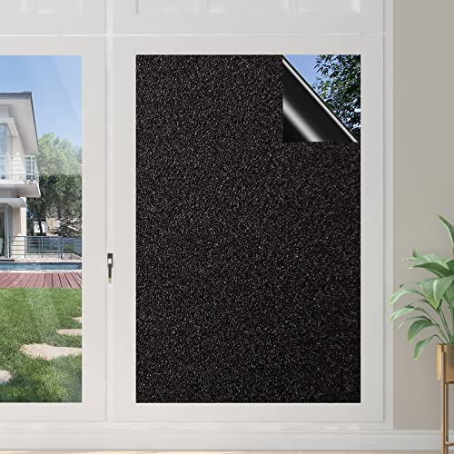 FENTIS Nero Pellicola Finestra Privacy Sting Cling Blackout Adesivo Finestra 100% Luce Blocco di Vetro Tonalità Non Adesivo Prevenzione UV Camera 45x200cm