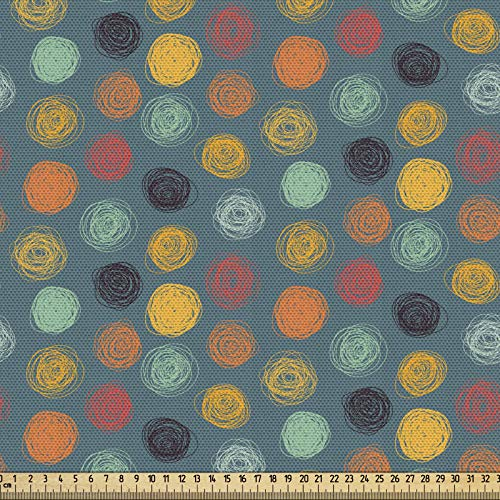 ABAKUHAUS Grün Gewebe als Meterware, Bunter Abstrakter Kreis, Dicht Gewebter Stoff zum Nähen Polster Wohnaccessoires, 3M (148x300cm),Blau grau Gelb