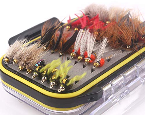 CHSEEO 64 Stück Angel-Fliegen Kunstköder Set Angel-Köder Fliegen Forellenköder Fliegen Fischen Köder Haken Perfekt zum Zander Angeln Barsch Forelle Dorsch Angelzubehör Angelset #2