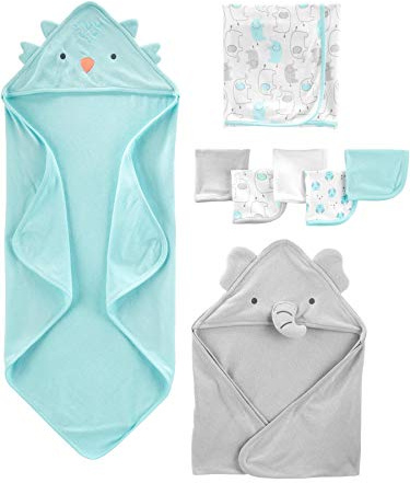 Simple Joys by Carter's Lot de 8 serviettes et gants de toilette unisexes pour bébé, Bleu aqua/gris, taille unique