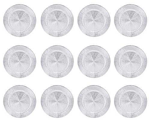 URBN-CHEF 33cm Plastic Christmas Charger Plates (Silver - Blast, 12)