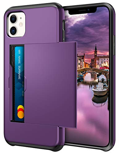 Coolden for iPhone 11 Case with Card Holder Wallet Cover Purple | Shockproof Protective Heavy Duty Hard Back Soft TPU Bumper, Phone Cases Card Slot Wallet Cover for iPhone 11 Phone Case