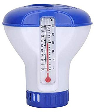 N/O Klor doseringsflottör 12 cm klordoserare med termometer pool doseringsflottör klor simmare pool kemisk dispenser för inomhus- och utomhuspooler för klor tabletter