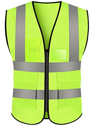 JZK Gilet Antinfortunistici Giallo XXXL Gilet Sicurezza in Rete ad Alta visibilità con Tasche e Cerniera, Hi Vis Gilet Giacca Riflettente per uomi Donne Adulti, Giacca in Rete Alta visibilità Lavoro