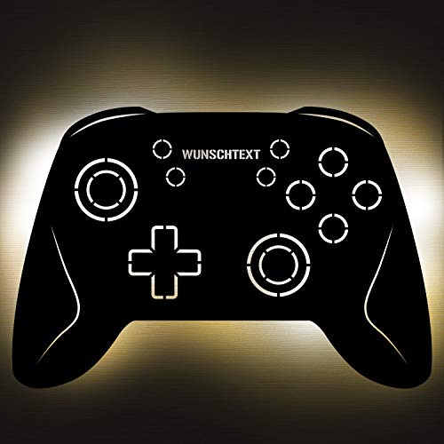 Elbeffekt Gaming Controller SW Lampe aus Holz - personalisierbares Geschenk für Männer - Gaming Zimmer Deko - Gamingpad Lampe - personalisierbar zum Hinstellen/Aufhängen - persönliches Geschenk