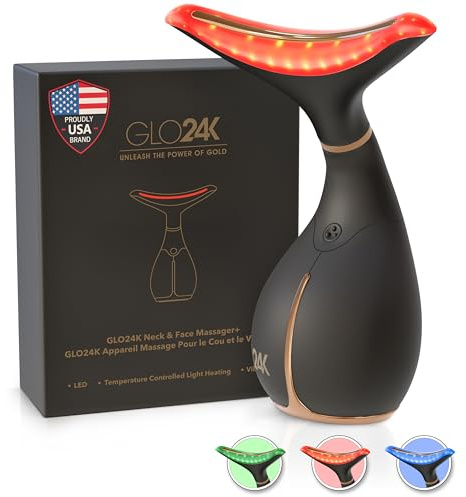 GLO24K Red Light Face & Neck Beauty Device – 3-in-1 Facial Massager Tool with LED & Vibration for Skin Revitalization and Neck Firming