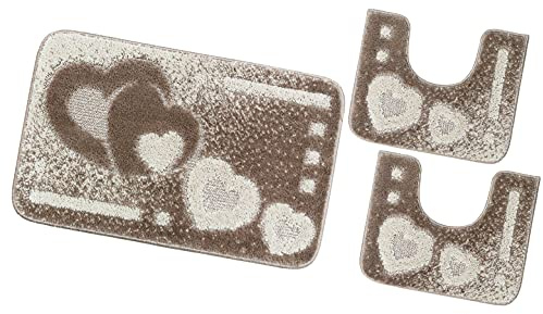 emmevi Tappeto Bagno Parure Morbido Antiscivolo Assorbente Lavabile Moderno MOD.ITACA Set 3 Pezzi Beige
