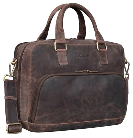 Benthill Aktentasche Leder Laptoptasche - Ledertasche für Herren und Damen Gross - Umhängetasche aus echtem Leder - Große Schultertasche für Laptop, Farbe:Dark Brown (H)