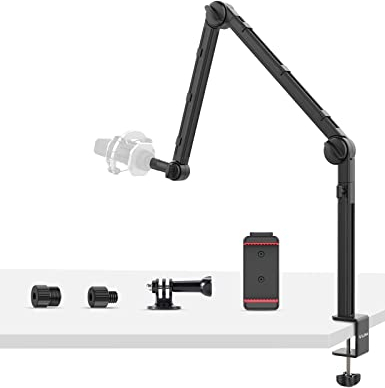 Professioneller Mikrofon Arm ULANZI LS24 Heavy Duty Studio Tisch Mikrofonständer mit 3/8 5/8 Adapter, Microphone Stand für Game Streaming Podcast Broadcast, Tischstativ für Kamera Handy