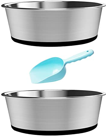 TSKDKIT 2Pcs Large Dog Bowl Stainless Steel Pet Water and Food Bowl Thick Dog Feeding Bowls with Non-slip Base, 1750ml Large Pet Feeding Bowls with Food Shovel for Puppy, Cat etc
