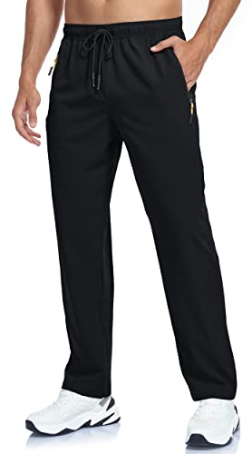 GAXIDES Mens Athletic Workout Jogging Pants with Zipper Pockets Waterproof Sweatpants Mens Lightweight Quick Dry Black M