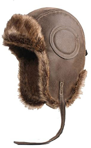 Ruicheng Fliegermützen Herren Winter Fellmütze Winddicht Ohrenschutz Bomber Mütze Warme Kunstleder Trappermütze Männer (Braun)