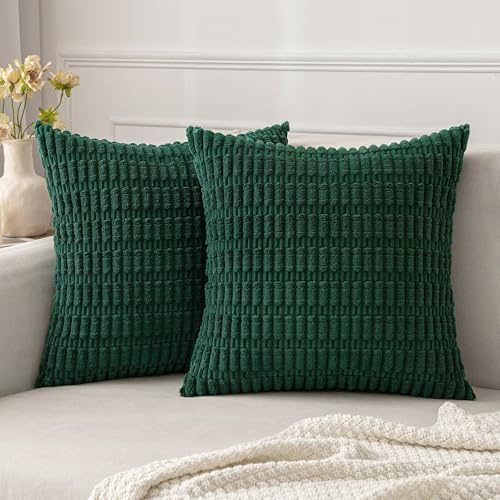 MIULEE 2er Set 50x50 cm Kordsamt Kissenbezüge Weihnachten Moderne Kissenhüllen Dekorative Sofakissen Dekokissen Weicher Zierkissenbezug für Wohnzimmer Sofa Schlafzimmer Boho Dekor Dunkelgrün