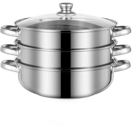 Steamer for Cooking, 5.0 Quarts Stainless Steel Steamer Pot, 3-Tier Food Steam Pots with Lid for Cooking Vegetables, Seafood, Soups, Stews and Pasta