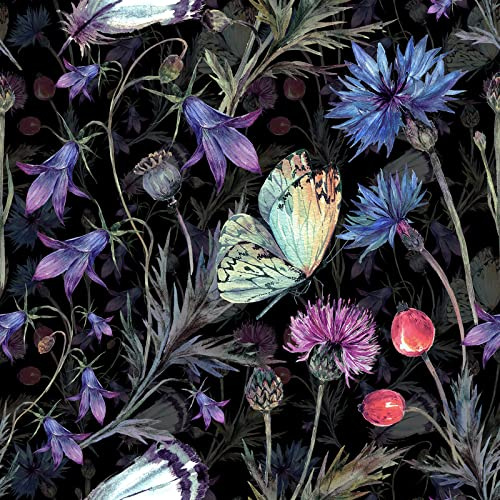 ReWallpaper 44.5cm X 7m Tapete Blumen Vintage Wandtapete Selbstklebend Schwarz Muster Fototapete Blumen Lila Klebefolie Möbel Bad Wasserfest Wand Möbelfolie Bunte für Mädchenzimmer