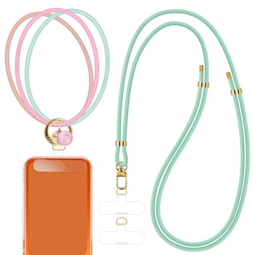 ROCONTRIP Phone Lanyard Crossbody and Silicone Phone Wrist Strap Set Adjustable Anti Theft Phones Neck Strap Colourful Rope Lanyard with 2 TPU Patches