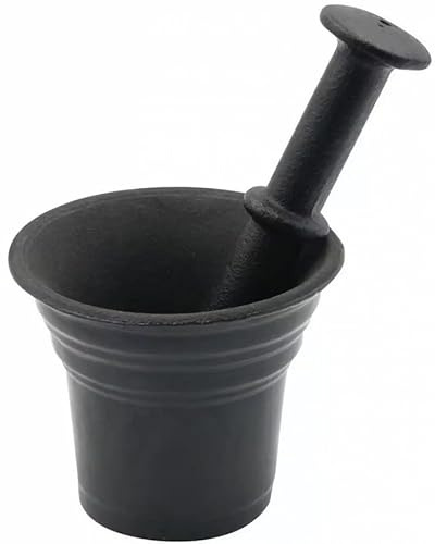 Luckyberg Gusseisenmörser mit Stößel| Schwarz, für Gewürze und Kräutern, Mörser und Stößel sind aus massivem Material, (⌀10,5cm x 9,3cm)