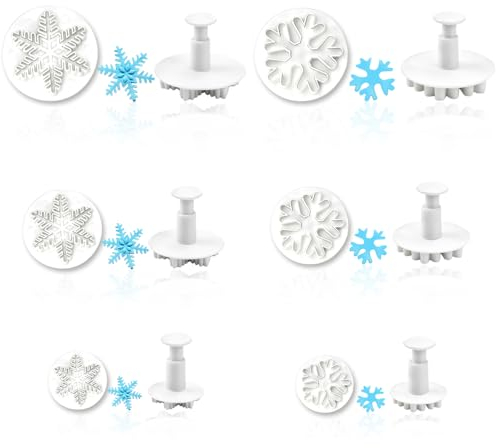 Kleemeiero 6tlg Fondant Ausstecher Set Schneeflocken Ausstecher Fondant Schneeflocken Ausstechformen Eindrückformen Auswerfer Stempel Tortendeko Set für Torten Deko Kekse Schokolade Gelee
