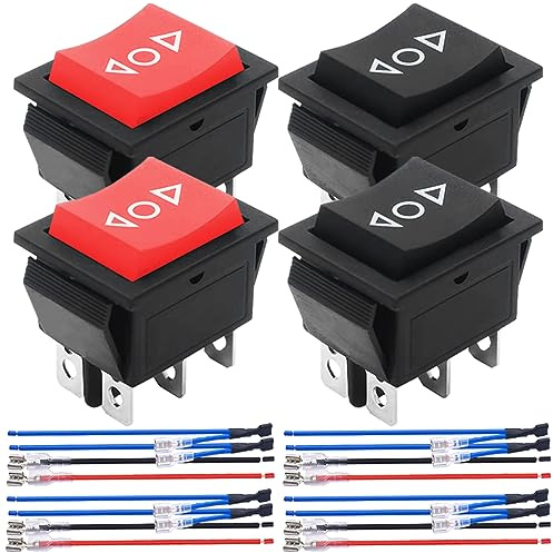 Lot de 4 interrupteurs à bascule momentanés à bascule rouge/noir DC 20 A 12 V DPDT 6 broches 3 positions ON/OFF/ON AC 110 V-220 V Interrupteur de réinitialisation automatique avec fils de pontage