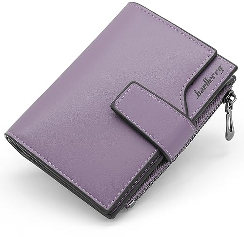 HNOOM Süße Mini Portemonnaie Damen – Stylische PU Leder Geldbörse Klein mit 15 Kartenhaltern, 1 Reißverschluss Münzabteil & Leichtem Design – Ideal für Reise, Beruf oder als Geschenk (Lila-X)