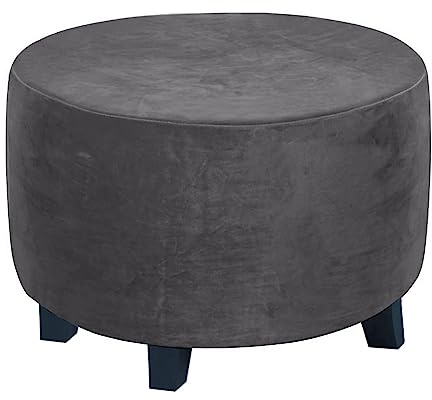 Thdsubb Rund Ottoman Överdrag - Stretch, Sammet Puff, Fotpall Skydd (Grå, M)