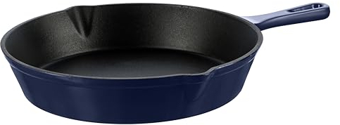 GRAND FEU Sartén de hierro fundido esmaltado con mango - Sartén Antiadherente práctica, duradera y elegante para todo tipo de parrillas, hornos, placas de inducción o placas de gas - Ø25cm, Azul