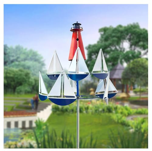 Moulin A Vent Jardin Exterieur, DéCoration ExtéRieure Jardin (200/175/150/125/100 Cm Hauteur RéGlable) DéCoration De Style Nautique Moulin à Vent DéCo Jardin ExtéRieur