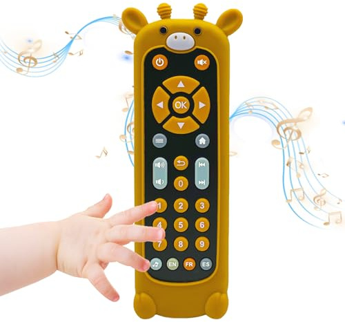 Soft Silicone Musical Teething Toys for Toddlers, Babies, Boys, Girls, 6-12 Months Baby Remote Control Shape Molar Teether Chew Toys Set Gift (Giraffe)