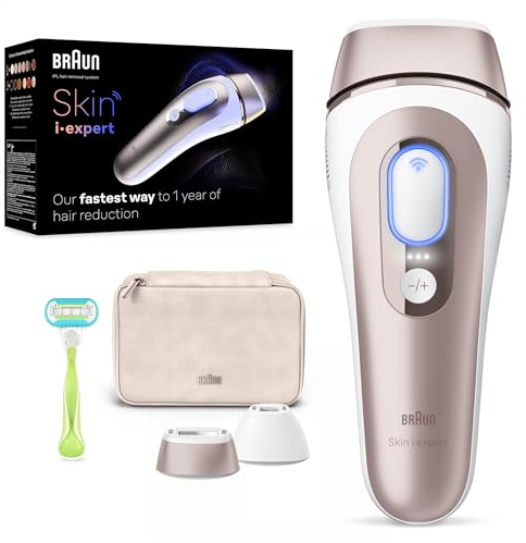 Braun Smart IPL 7 Skin i·expert – IPL Geräte Haarentfernung, Dauerhafte und Schmerzfreie Haarentfernung für Zuhause – inkl. Gratis App, Etui, Venus Rasierer, 2 smarte Aufsätze – PL7147, Weiß/Rosegold